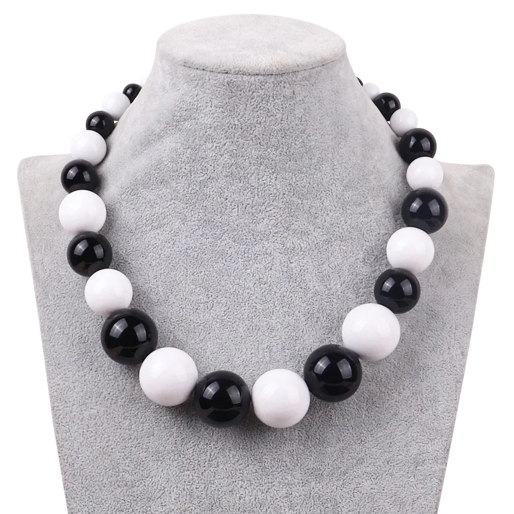 Naszyjniki Fishsheep Big White Black Acrylic Ball Choker Naszyjnik dla kobiet duże duże przezroczyste koraliki Naszyjnik