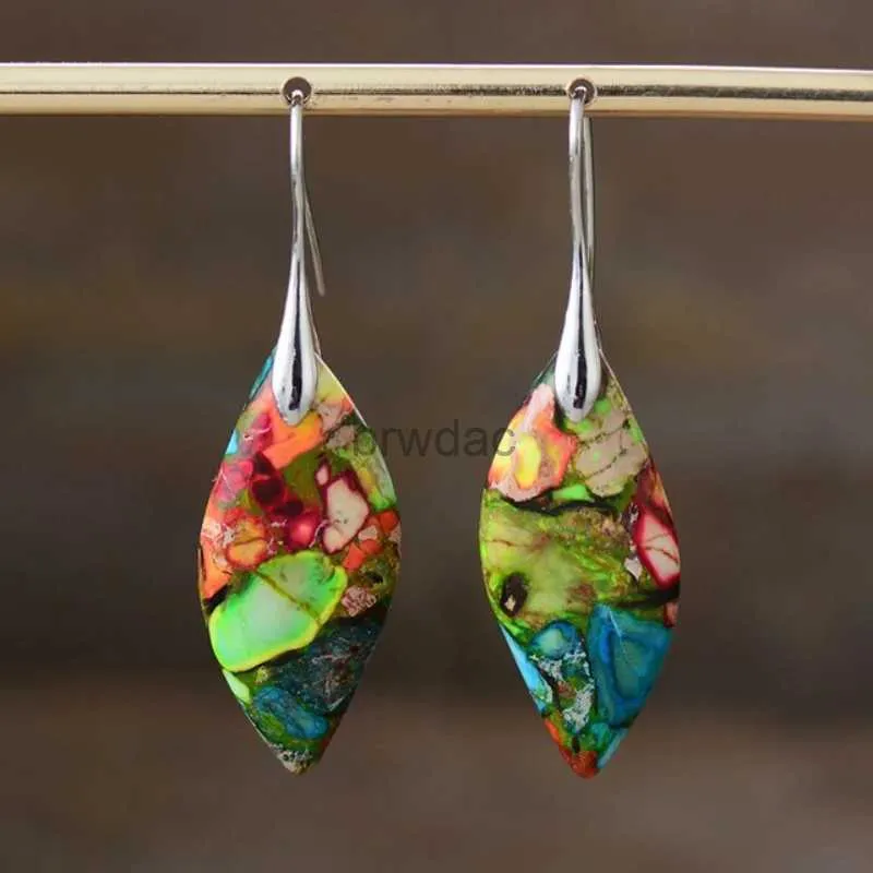 Leghielier dangle bohemian multicolour emperatore pietra geometrica orecchini a goccia popolare gioielli di gemme naturali per donne accessori di lusso regalo d240323