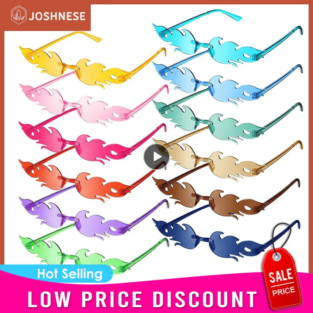 Solglasögon Ny FSHion Fire Flame Solglasögon för kvinnor Trendiga Rimless Solglasögon Nyhet PC Frame UV400 Sun Glasses Party Cosplay Eyewear