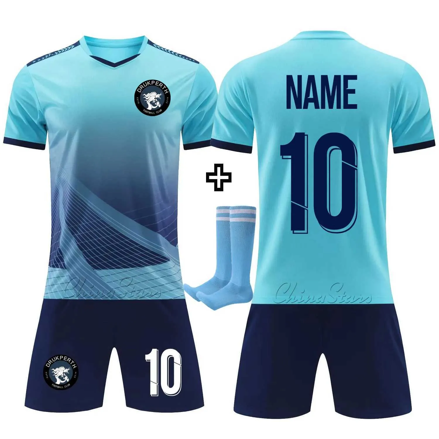 Fans zijn tops T -stukken mannen kinderen overlevende voetbal shirts shorts met zakken uniformen jongens meisjes voetbal tops sets kleren volwassen trainingspak blauw y240423