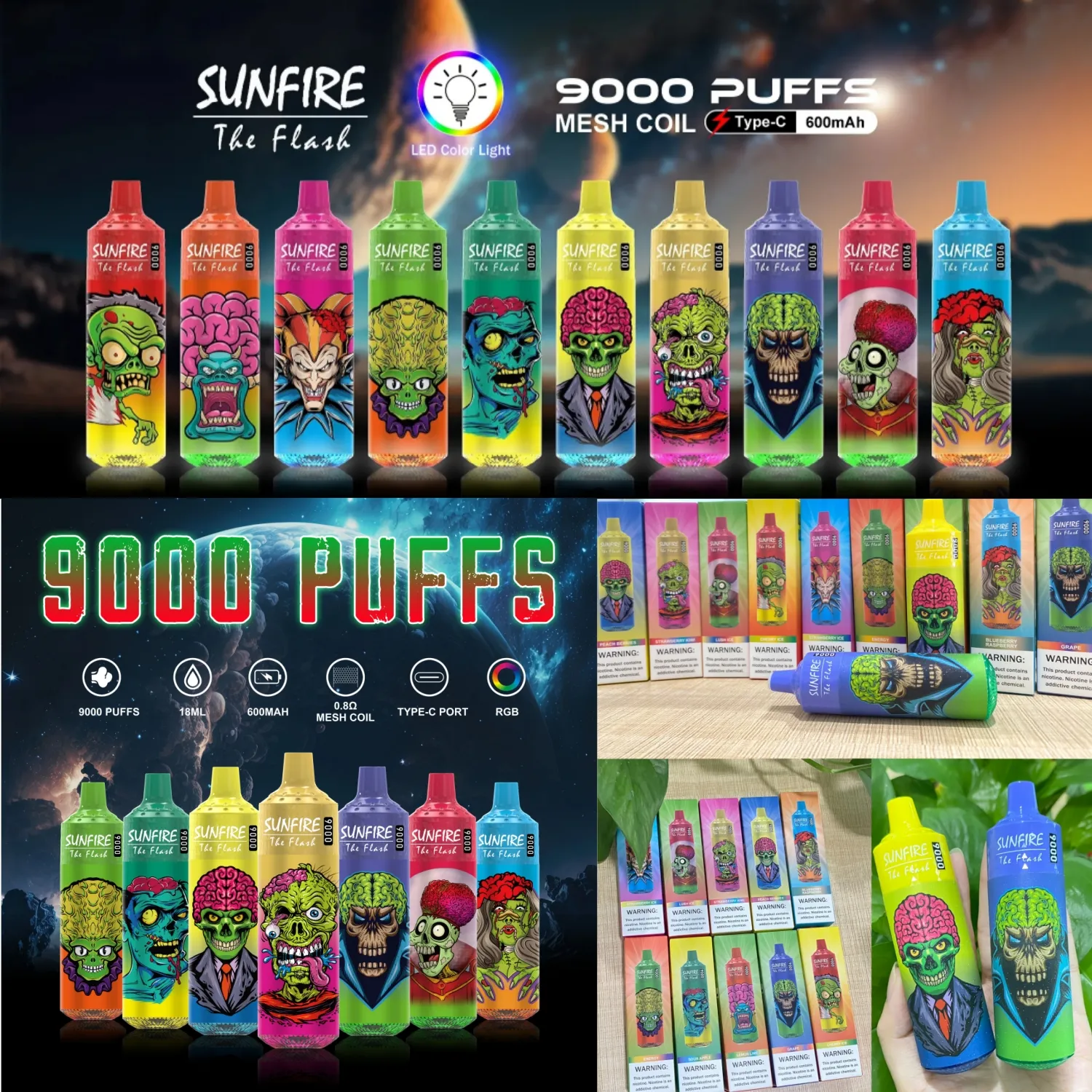 Sunfire puff tornado puff 9000 12000 rand 9k m disposable vape vaper rechargable disposable vape puff 9k E-cigarettes 18ml Vape 0% 2% 3% 5% Battery Capacity 600 mAh Mesh Coil