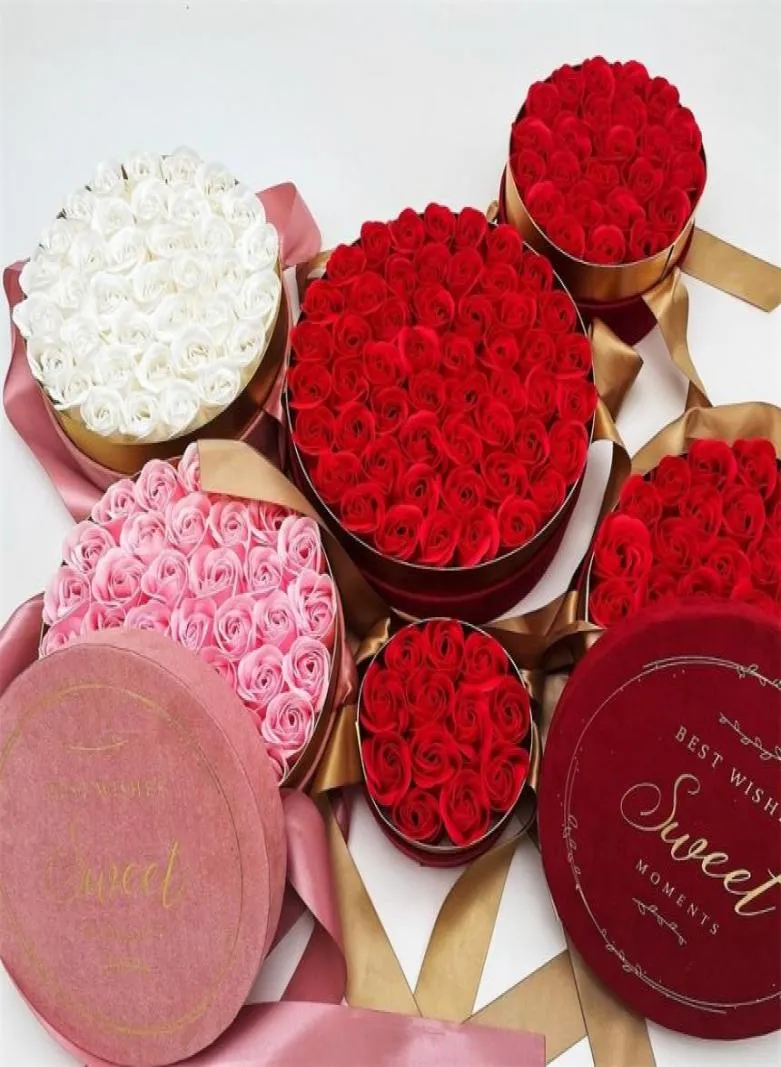 Boîte cadeau de fleur de savon en velours ronde Main-conducteur avec des roses ne jamais décollantes Favors Valentine039s Mother039S 2204272886930