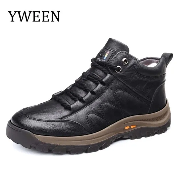 YWEEN Men Leather Boots Wool Thick Composite Sole Winter Shoes Men Cowhide Leather Designer Outdoors Ankle Boots For Man 2108205488634