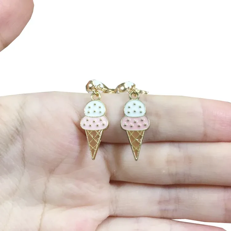 Earrings Cute Ice Cream Resin Children Ear Clip Kids Cartoon Children Jewelry Baby Girl Earrings Kids Ear Clip On Pierced Earrings