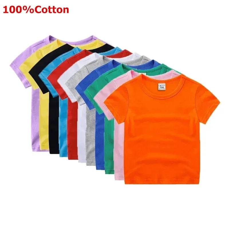 Kids Plain t Shirt Tops For Child Boys Girls Baby Peuter massief blanco katoenen kleding Wit Zwart Kinderen Zomer T-stukken 1-10 jaar 240410
