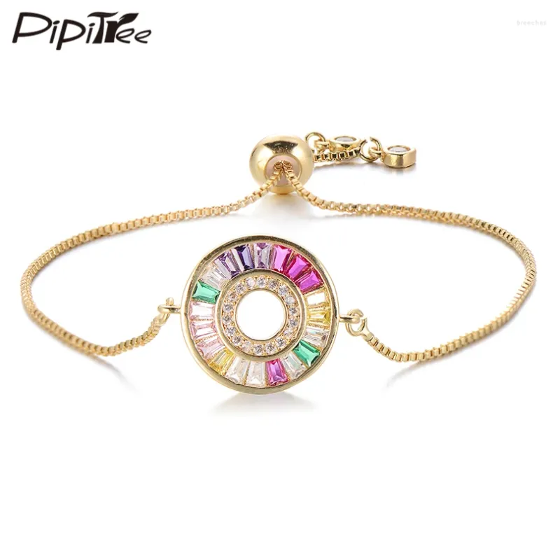 Braccialetti di fascino pipitree bellissimo multicolore zirconia cubica zirconia rotonda cerchia di scorrimento del braccialetto a catena da sposa per le donne gioielli