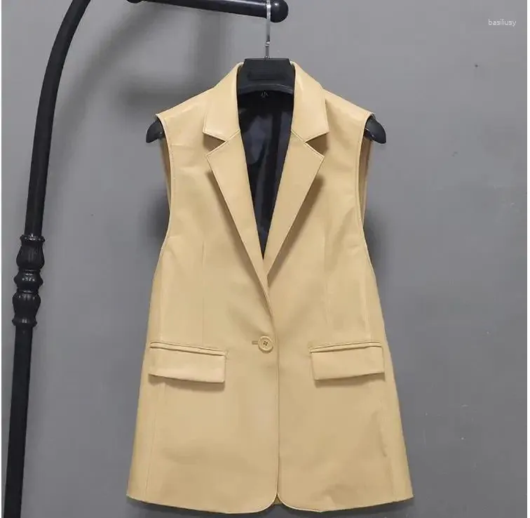 Women's Leather .Fashionable Free Sheepskin Jacket.Top Grain Genuine Vest.natural Versatile Suit Vest