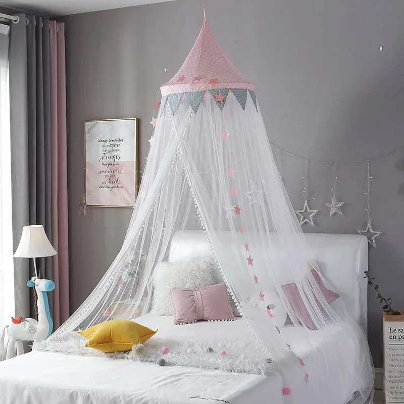 Babyrum myggnät barn säng gardin tak rund spjälsäng netting säng tält baldachin dekoration flicka sovrum tillbehör dropship 240418