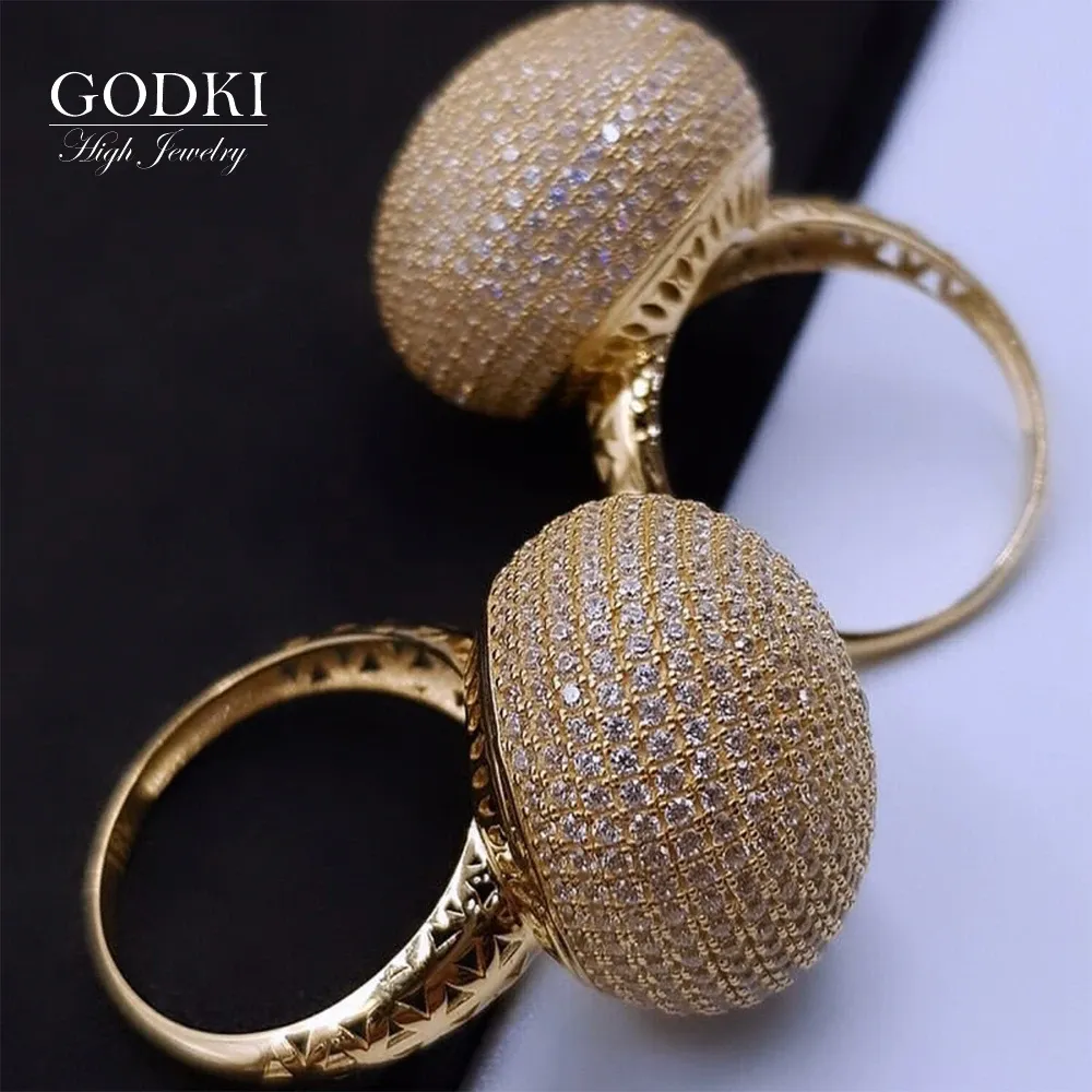 Bands GODKI 2024 Trendy Disco Ball Big Bold Statement Ring for Women Cubic Zircon Finger Rings Beads Charm Ring Bohemian Beach Jewelry