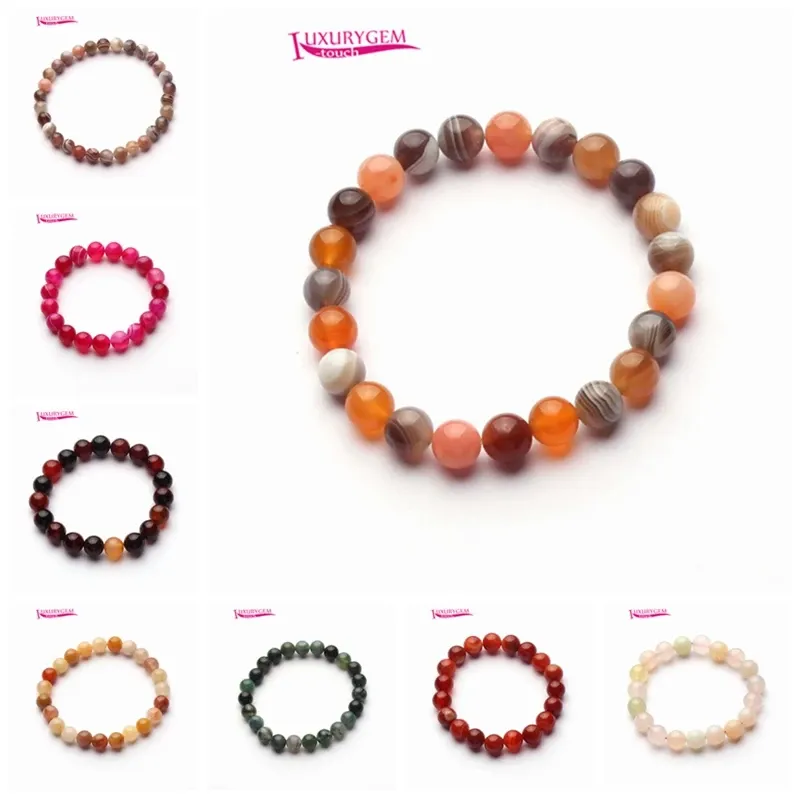 Strands 612mm Natural Multicolored Agates Stone Handmade Bracelet Elasticity Jewelry Smooth Round Shape Beads 18cm sk505