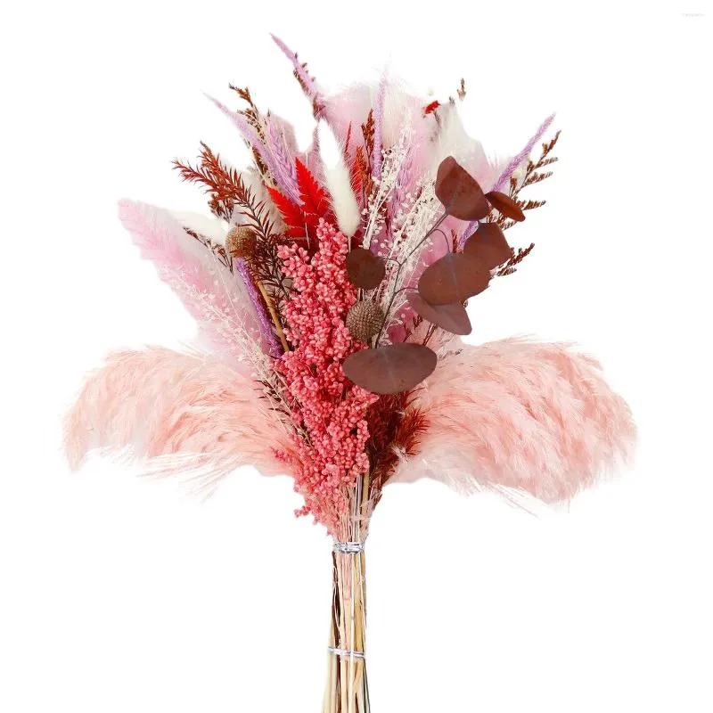 Flores decorativas pampas rosa grama pequena mistura de cauda de palheta e seco de buquê de buquê de casamento central peças de casa decoração