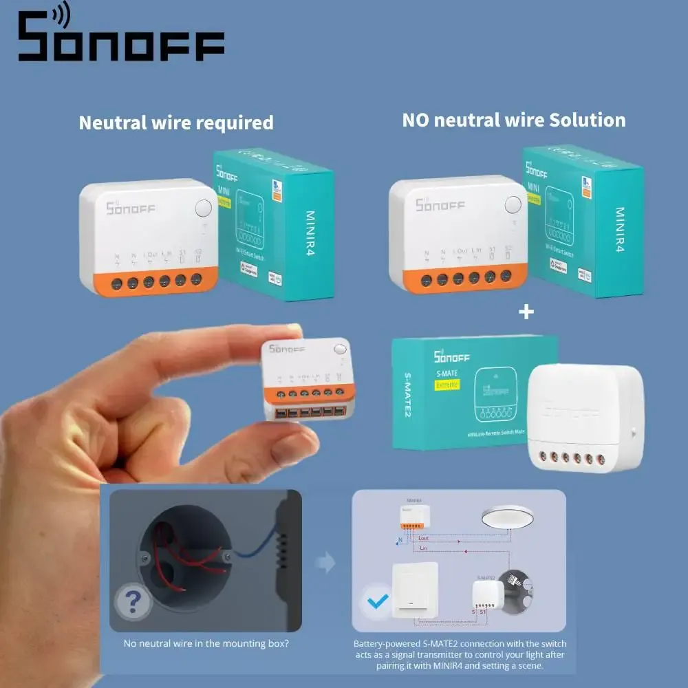 Control Sonoff MINIR4 Smate Extrame Diy With/no Neutral Wiring Wifi Smart Switch 2way Control Support Alexa Alice Google Home Assitant