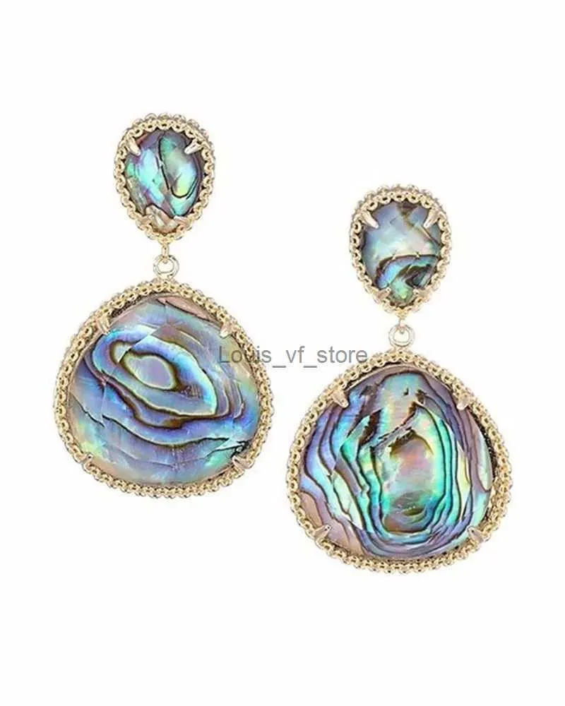 Dangle Chandelier Vintage Fashion Gold Color Inlaid Natural Stone Abalone and Shell Earrings for Women Party Jewelry H240423