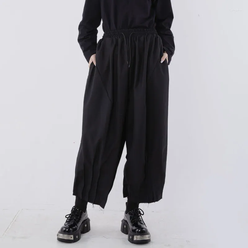 Men's Pants Yamamoto Yaosi Style Wide-Leg Couple's Bud-Shaped Dark Frayed Cut Design Cropped