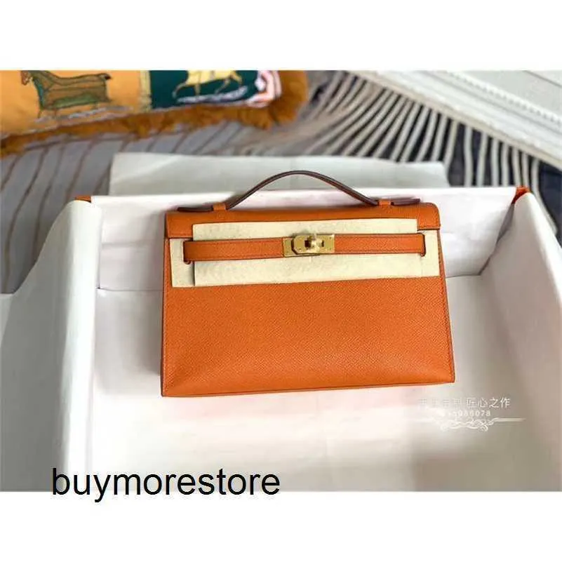 Femme designer Epsom Leather Handbag 7a Gétille Cuir Cuir Première génération 22cm Orange Single For1A0Z