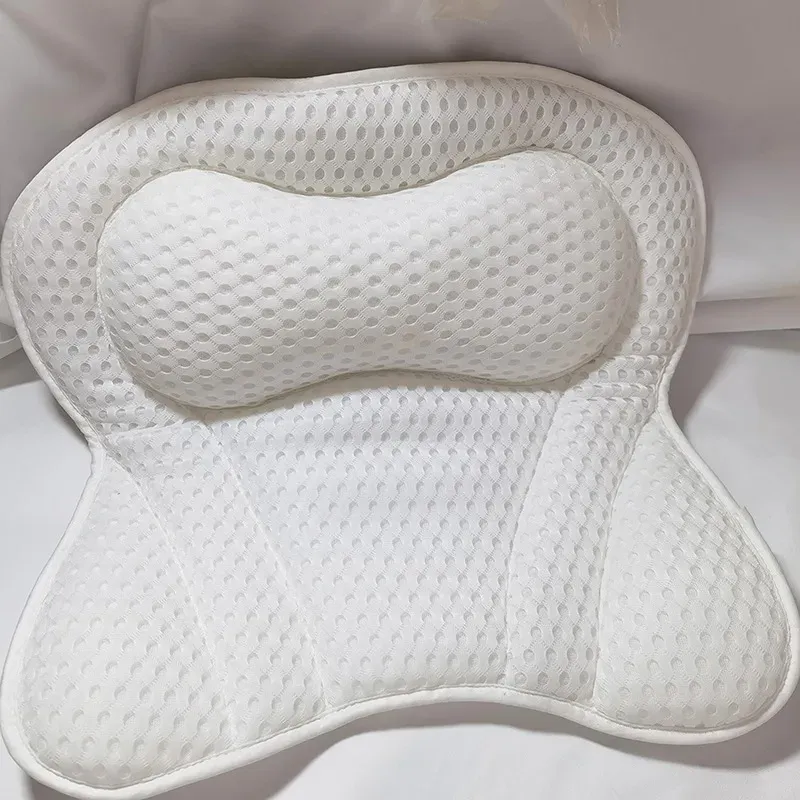 Massager 3D Soft White Butterfly Massage Bath Pillow with Suction Cups Spongy SPA Bathtub Cushion Neck Back Comfort Relaxing Tool