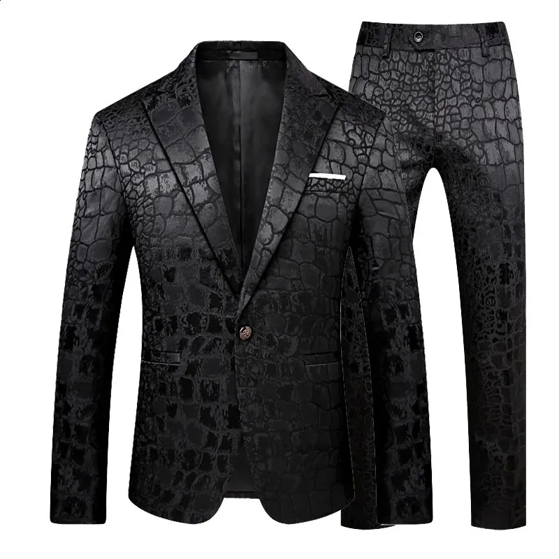 Luxury Jacquard Suit Men Men Business Banquet Mariage Party Groom Robe en queue de navette Homme Slim Fit Blazers Pantalon Large taille 6xl 240415