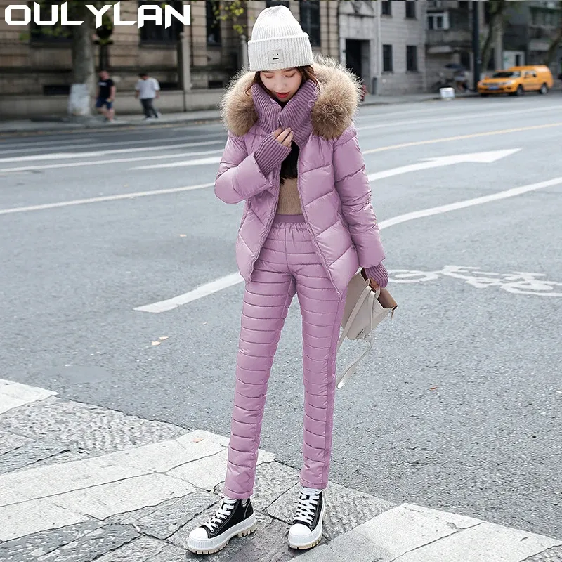 Sets Lady Ski Jumpsuit Casual Thick Winter Warm Women Snowboard Skisuit Outdoor Sports Skiing Pant Set Zipper Ski Suit