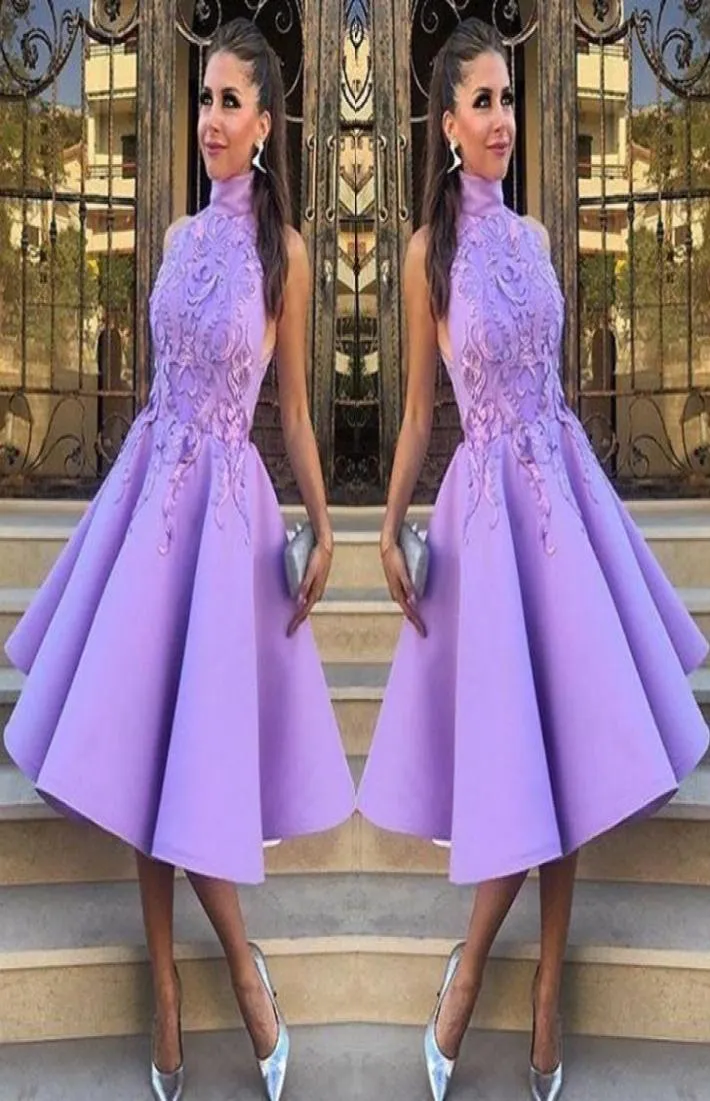 Stylish High Neck Prom Kleider sexy Aline Tealgth Fashion Party Kleid mit Applique 2017 schöne kurze Abendkleider Homecoming5611438