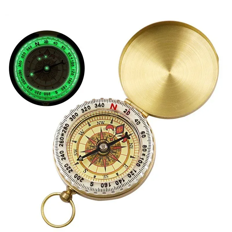 Compass vandring mässing överlevnad kompass bärbar fickklocka typ camping kompass utomhus rese taktisk verktyg med lysande vattentät
