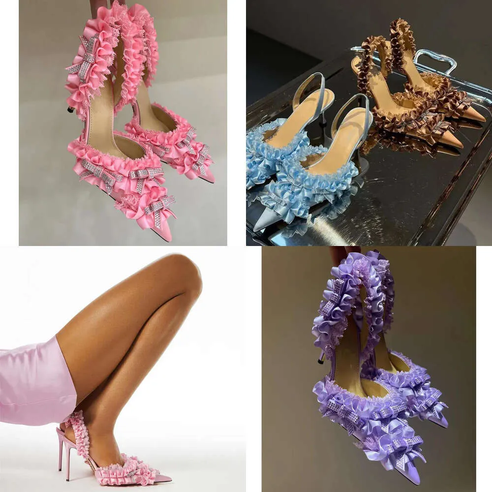 Été Nouvelle femmes Bowknot pointé près des talons hauts sandales plies en soie Back Sandalias Femme Belle fête Pumps de mariage