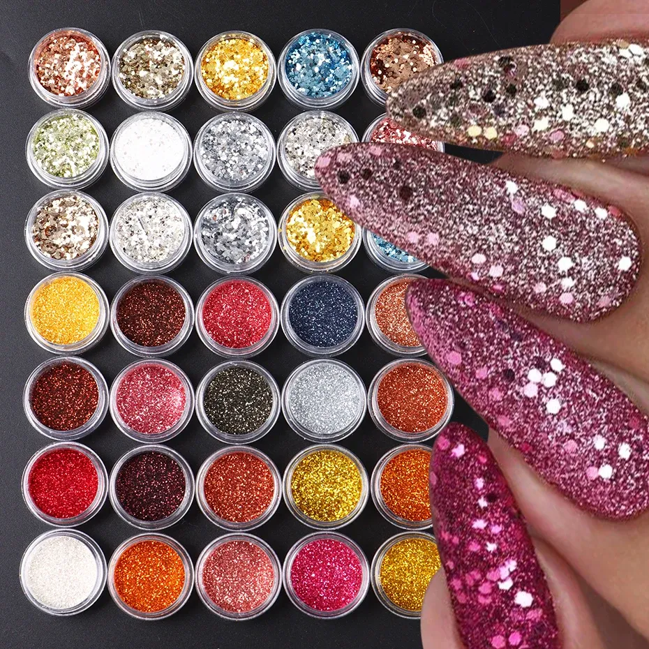 Brokat 24/35pcs paznokcie Glitter Zestaw Kameleon Pigment Powder Blask Poliski żelowe błyszczące cekina Paillette Manicure Dekoracje