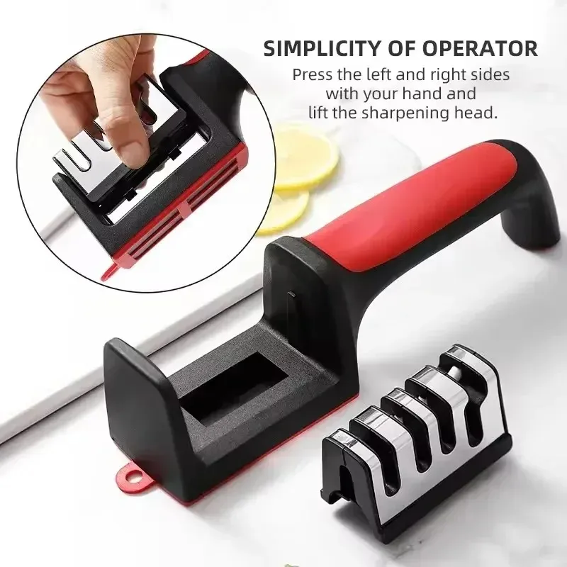 4-in-1 Knife Sharpener Stainless Steel Quick Knife Sharpening Tool Stable Non-Slip Base for Kitchen Knives Grip Rubber Handle