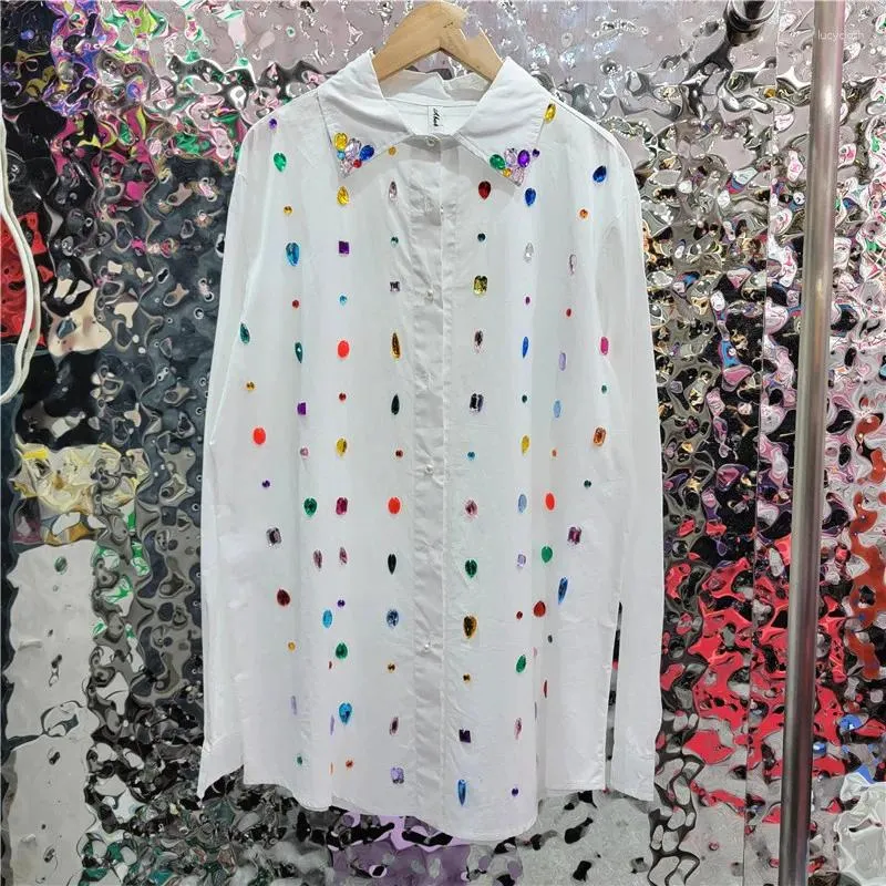 Blouses pour femmes Superaen Corean Design Diamond Shirt Loose Spring 2024 Single Breasted White for Women