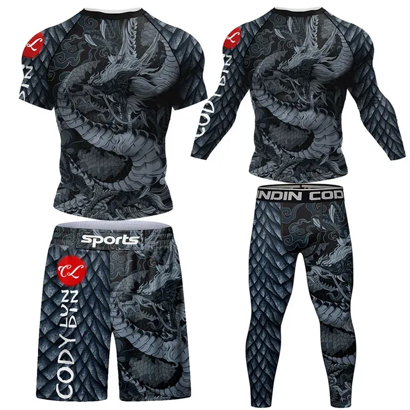 Boxe MMA Shorts Jiu Jitsu Tshirt Pant sets Rashguard Bjj Full Body Mens Femmes Compression Boxing Boîte