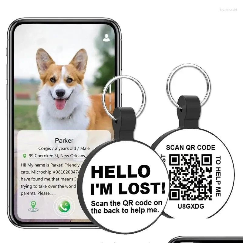 Dog Apparel Silent Sile QR Código de identificação Pet Tags - Online Perfil Scan Receber e -mail de alerta de localização instantânea para entrega de colar