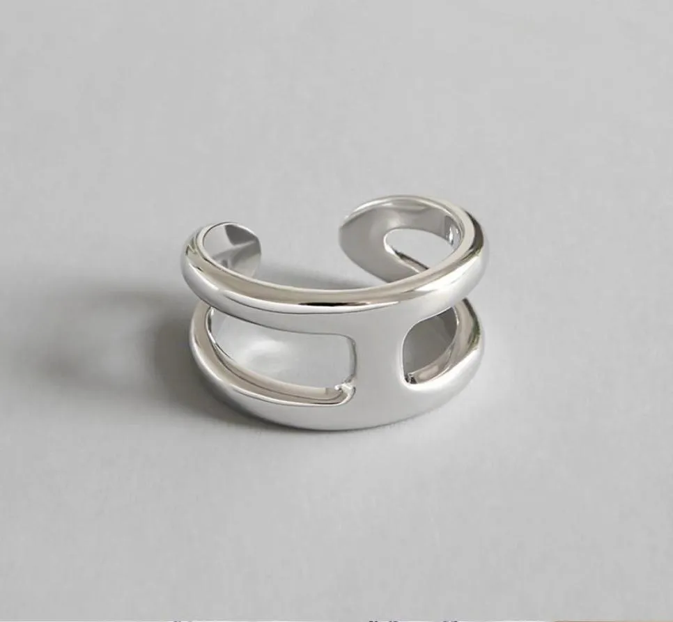 925 srebrne srebrne bardzo proste błyszczące podwójne h -osobowość regulowane pierścień lady039s proste geometryczne akcesoria pierścieniowe 8301247