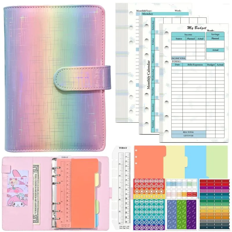 Binder Gradient Laser English Notepad PU Loose-leaf Notebook Plan This Week Month Ledger Office Stationery