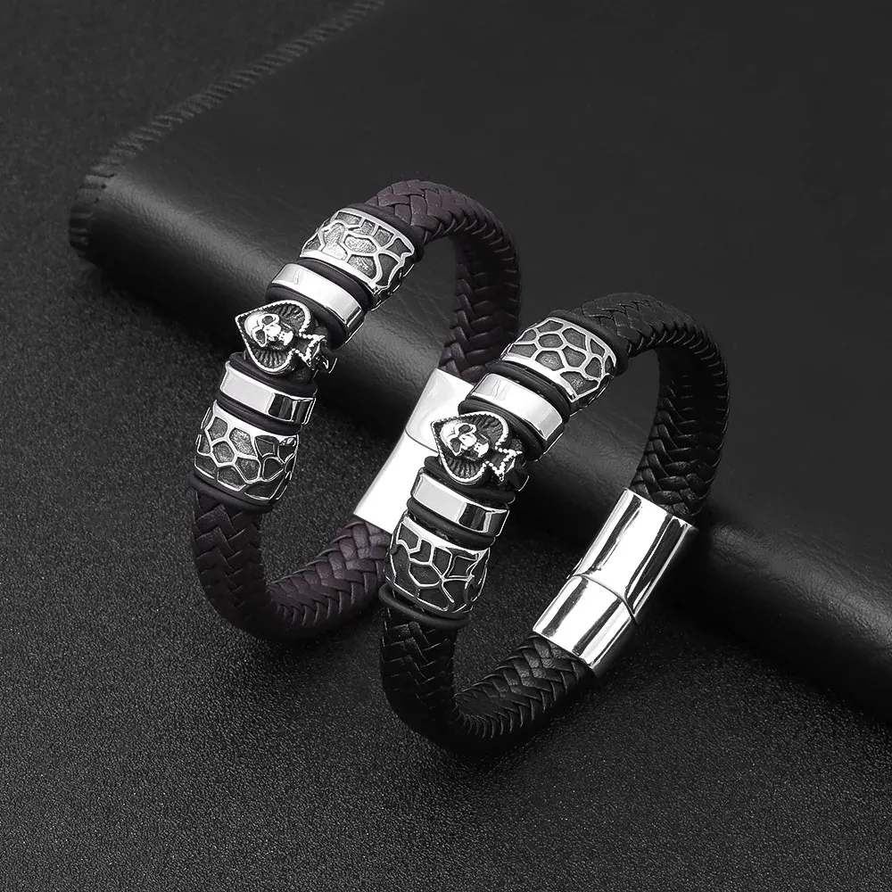 STRANDS POCER SKULL BILL LEDER MANNEN SCHAAKBELEIDEN Roestvrij staal magnetische punk vintage nieuw in For Women Fashion Jewelry Gifts Groothandel