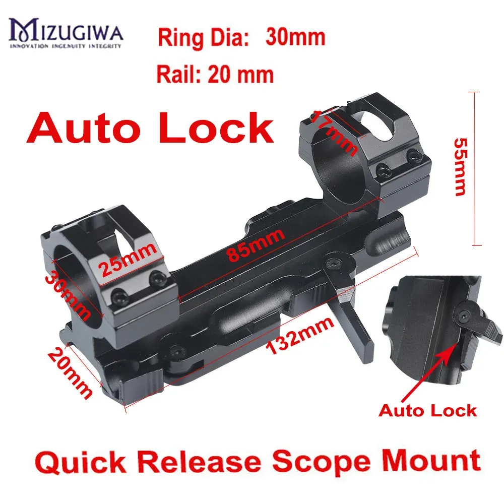 Accessories MIZUGIWA Tactical HeavyDuty Dual Ring 30mm / 20mm Rail Quick Release Cantilever Weaver Forward Reach Scope Mount QD Cam Locks