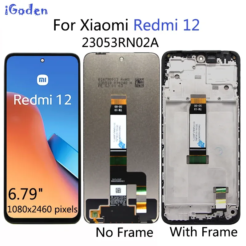 Ekrany 6.79 '' Oryginalne dla Xiaomi Redmi 12 LCD Display Dotknij Digitizer dla Xiaomi Redmi 12 23053RN02A Wyświetlacz LCD Ekran LCD