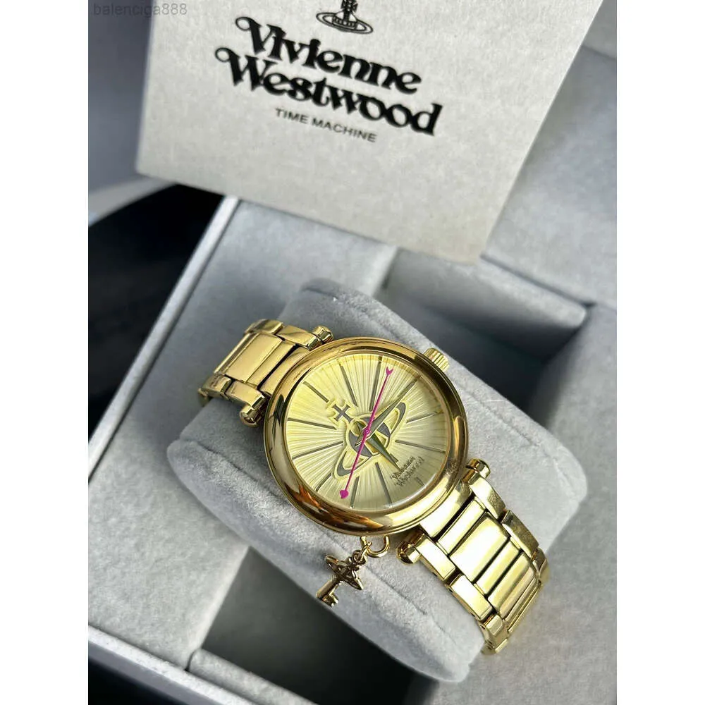 Projektant Vivianes Westwood New Western Cesarzowa Dowager Gold Quartz Watch Small and Small Gold Watch Watch Watch Saturn Pendant Watch Watch