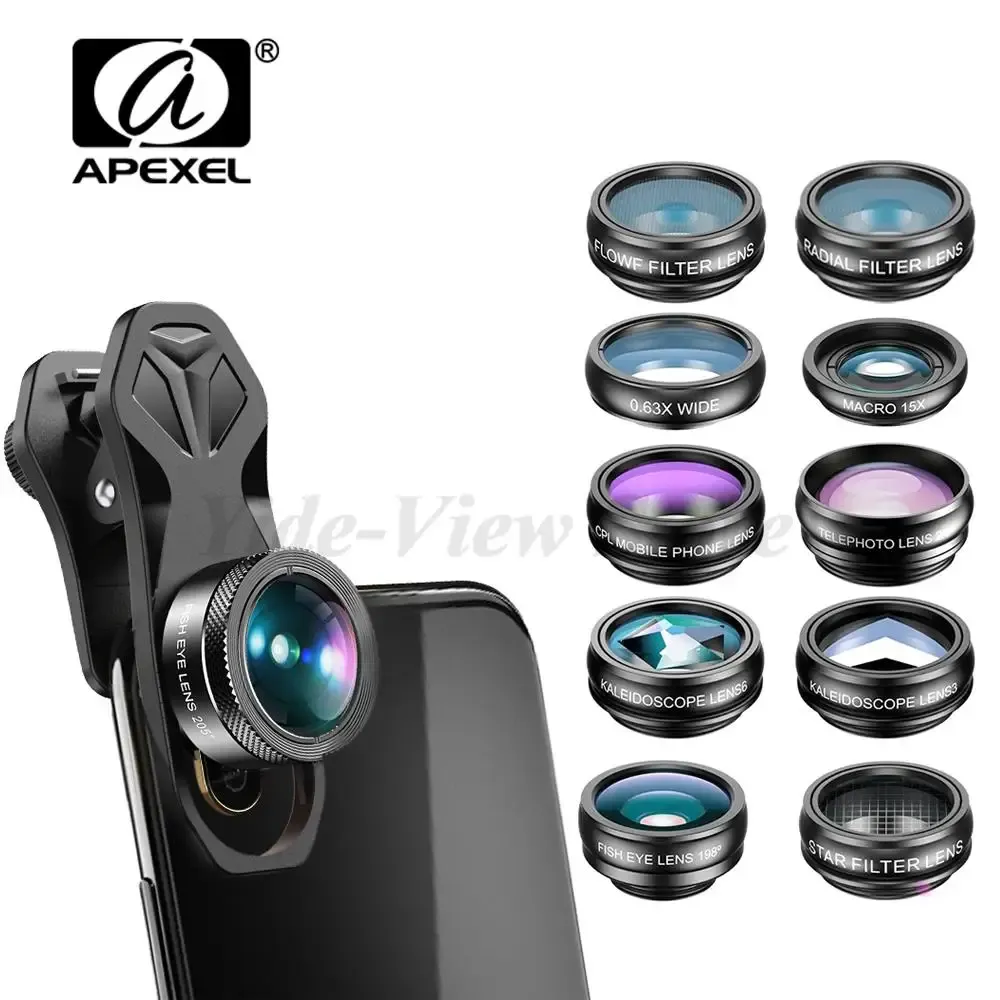 Lens APEXEL 11 in 1/10 in 1 Mobile Phone Lens Kit Macro Wide Angle Fisheye Lens CPL ND Filter for Apple Huawei Xiaomi Samsung Vivo