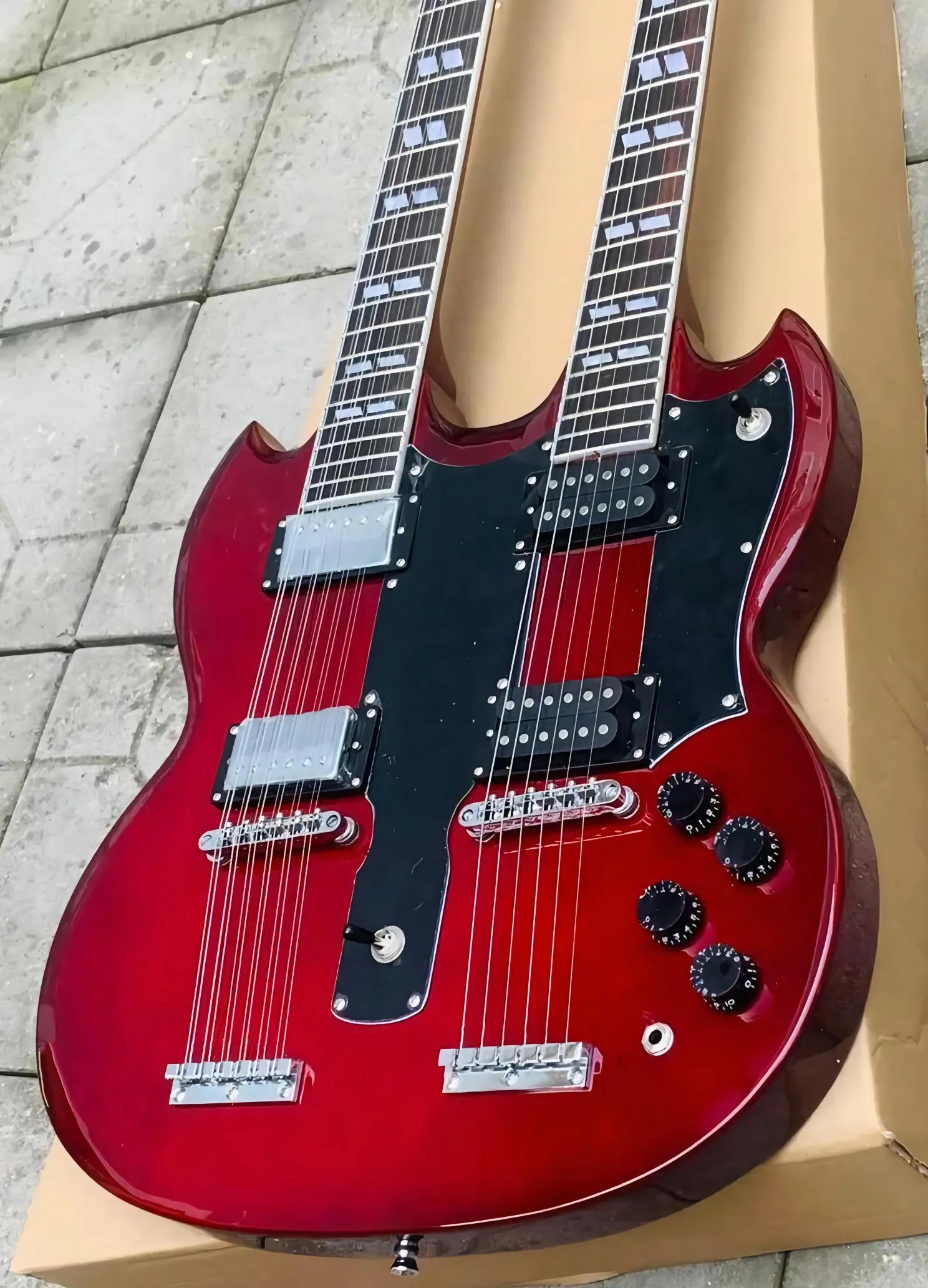Горячая индивидуальная темно -красное джиммипаж 6+12 струн GSG Double Shece Electric Guitar гитара JP EDS1275