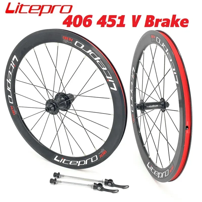 Parts Litepro 451 406 V Brake Wheelset Folding Bike Front Rear 74mm 100mm 130mm Bearing Hub Double Wall Wheel Set 8 9 10 11 Speed