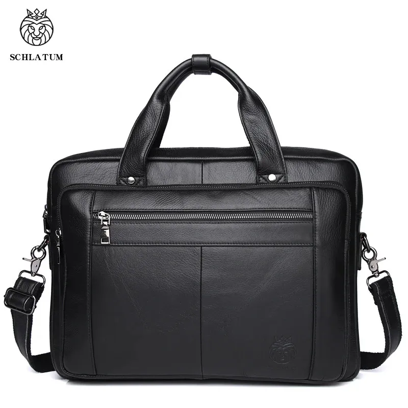 Schlatum oryginalna skórzana teczka Men Business Luksusowa torba crossbody moda torebka na ramię w ramię 15,6 cala 240418