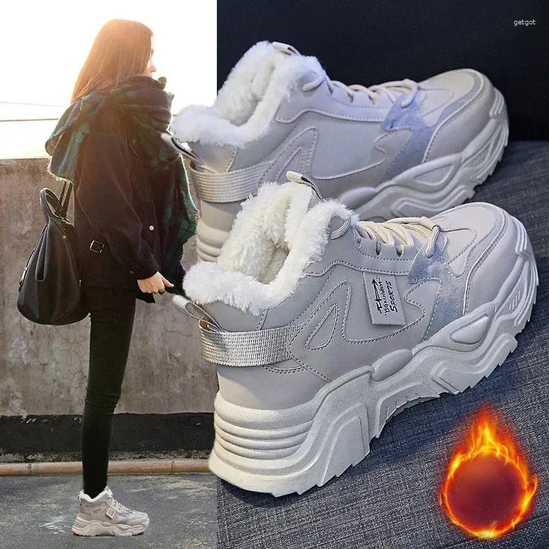 Casual Shoes Woman Winter Sneakers 2024 In plus Velvet Keep Warm Platform Sports Kobiety komfortowe buty śniegowe żeńska masywna trampka