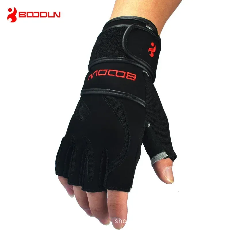 Boodun antiskid half vinger gymhandschoenen tillen Body Building Training Polshandschoenen