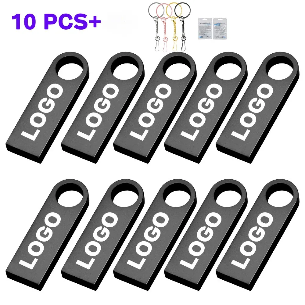 Drives 10pcs USB Drive flash USB Free Custom Logo Metal Pen Drive 64 Go 128 Go USB Stick 32 Go 16 Go 8 Go 4 Go Pendrive 2 Go Disque Flash pour la musique