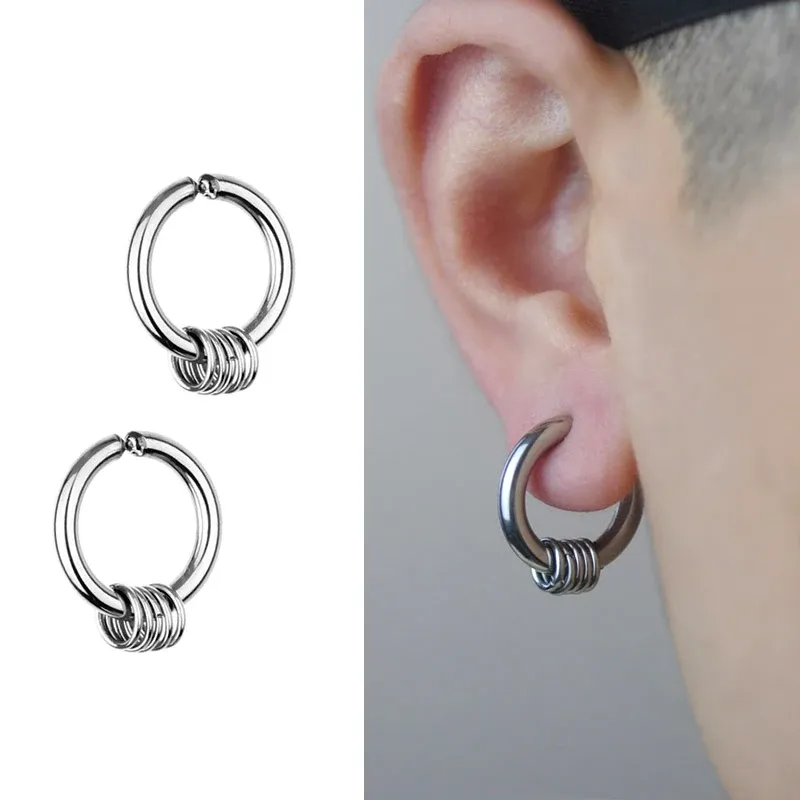 Pendientes Hoops falsos Clip de acero inoxidable para hombres en la oreja Pendientes para adolescentes Mujeres macho Punk Cosas frías no perforaciones sin agujeros