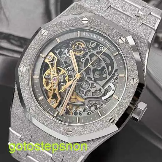 AP Tactische pols Watch Royal Oak Series 15407BC Platinum Frost Gold Hollow Mens Fashion Leisure Business Sports Double Pendulum Mechanical Watch