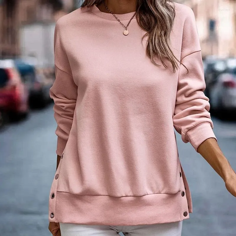 Sweats-shirts pour femmes à sweats à manches longues décontractées sur les tops à manches longues à manches longues décontractées avec une fente latérale