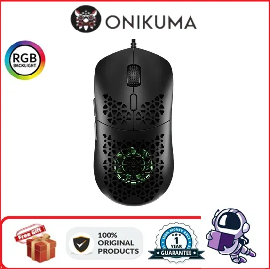Möss Onikuma CW911 Black Professional RGB LED Light Wired Gaming Mouse 6 Level inbyggd fläkt ergonomisk spelmus