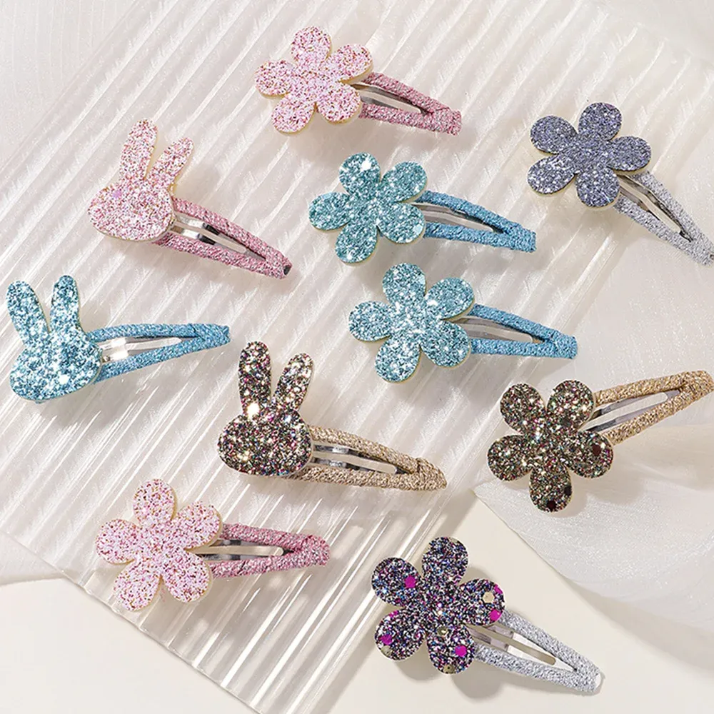 Accessories 10Pcs Shiny Flower Rabbit BB HairClips for Cute Girls Handmade Hairpins Barrettes Headwear Fashion Kids Baby Hair Accessories