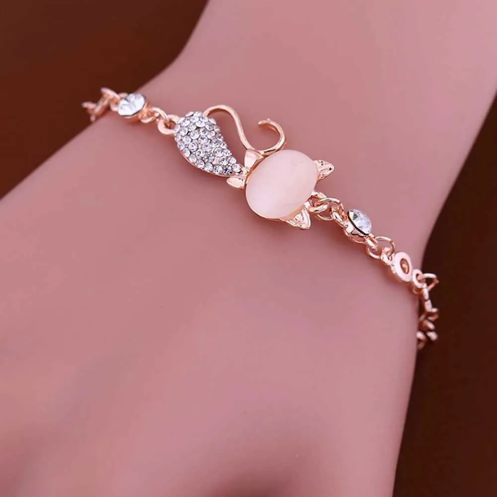 Bluded Bluelans Lovely Cat Tipant Women Ladies Opal Rhinestone Bracciale a catena del braccialetto 240423