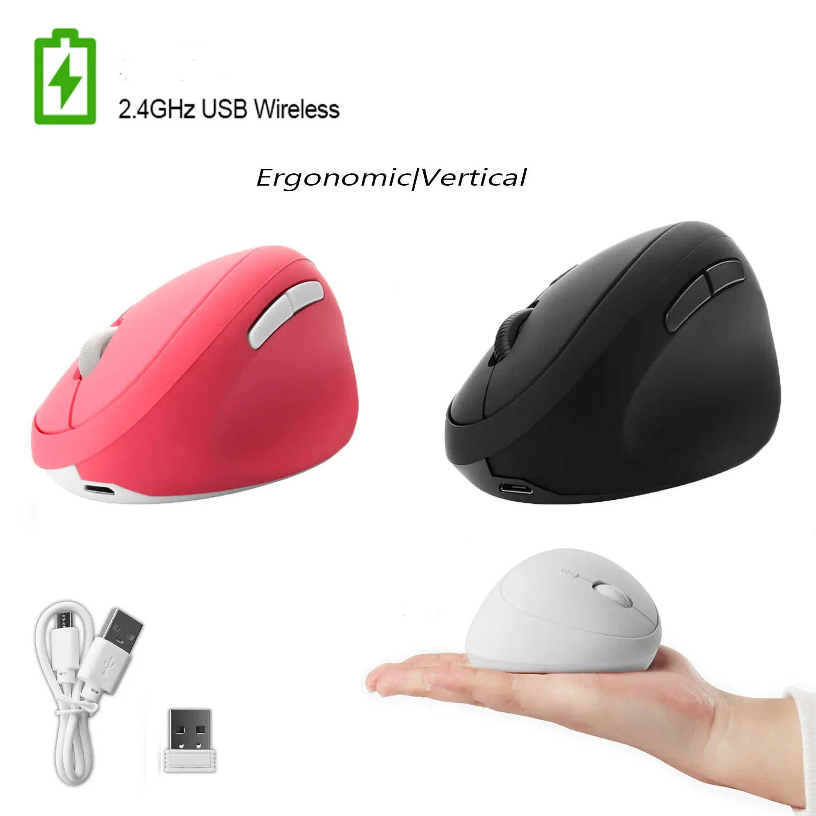 Mäuse wiederaufladbare ergonomische vertikale Maus 2,4 g drahtloser optischer USB -Mäuse Mini -Computerspiel für Laptop -PC -Tablet kleine Hand